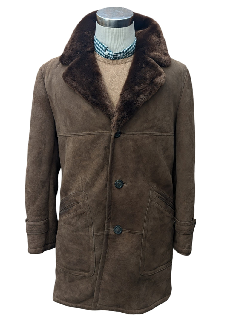 Vintage Westbury Leather Lamb Shearling Coat M/40 Brown 3-button