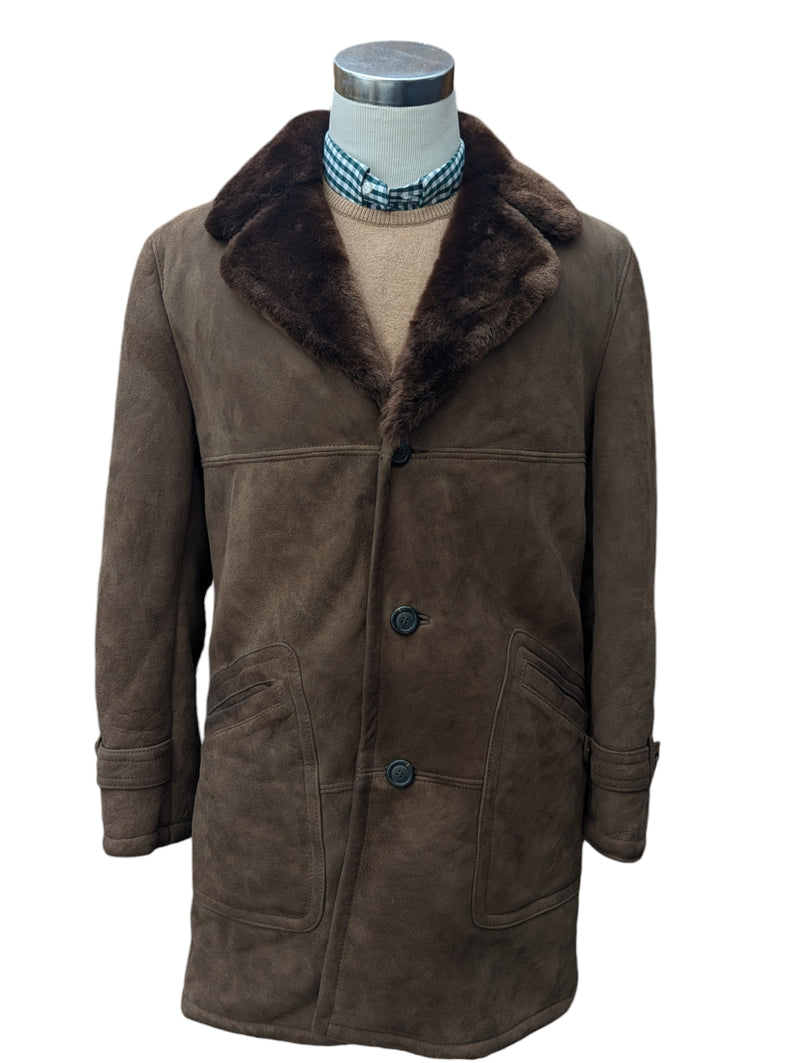 Vintage Westbury Leather Lamb Shearling Coat M/40 Brown 3-button