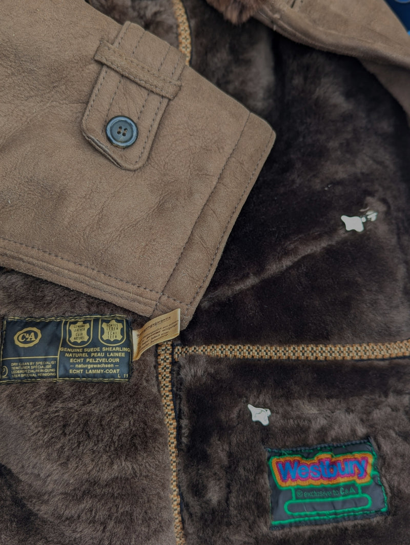 Vintage Westbury Leather Lamb Shearling Coat M/40 Brown 3-button