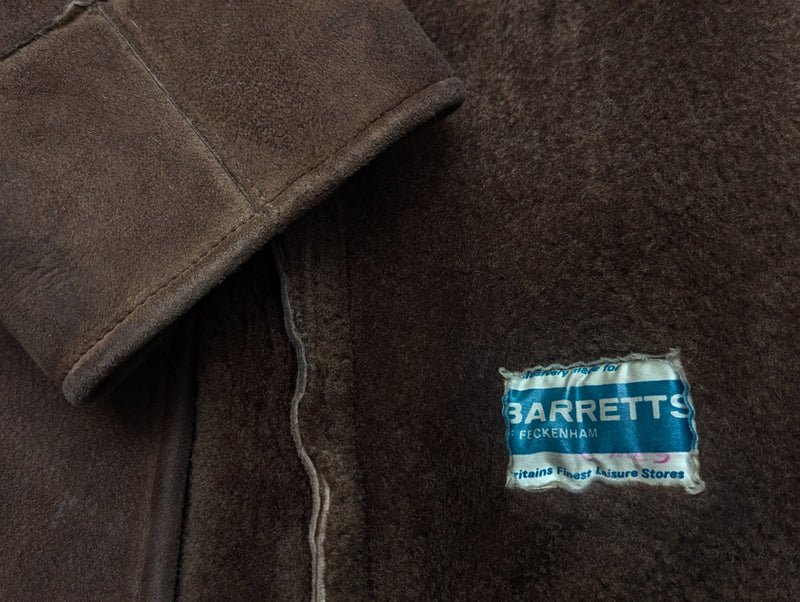 Vintage Barretts Leather Lambsuede Shearling Coat S/38 Brown