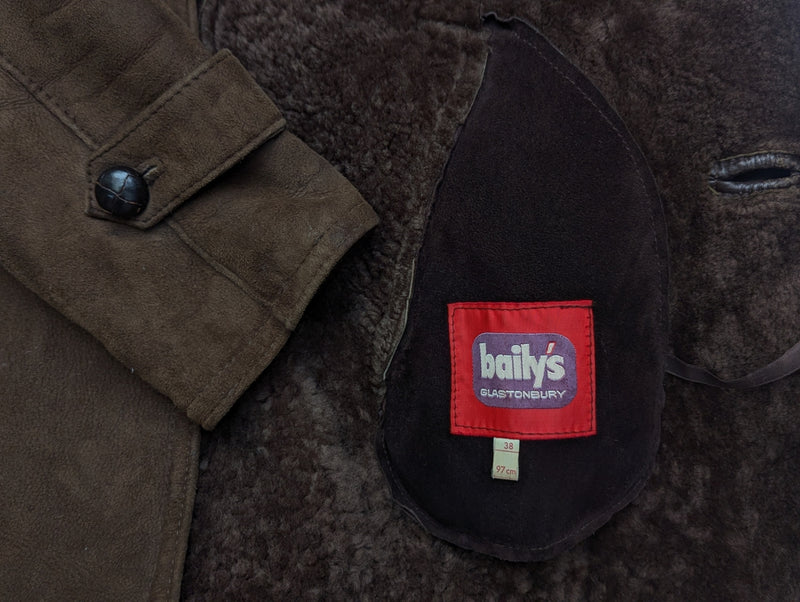 Vintage Baily's Leather Lambsuede Shearling Coat XS/S Brown