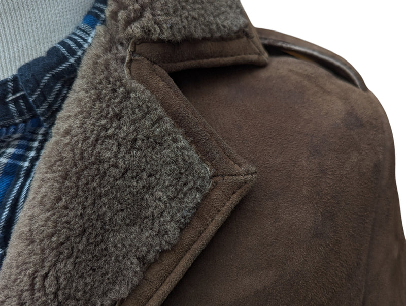 Vintage Baily's Leather Lambsuede Shearling Coat XS/S Brown