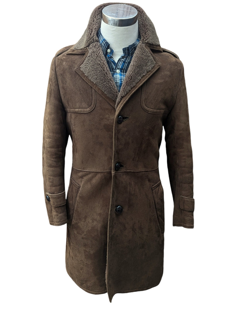 Vintage Baily's Leather Lambsuede Shearling Coat XS/S Brown