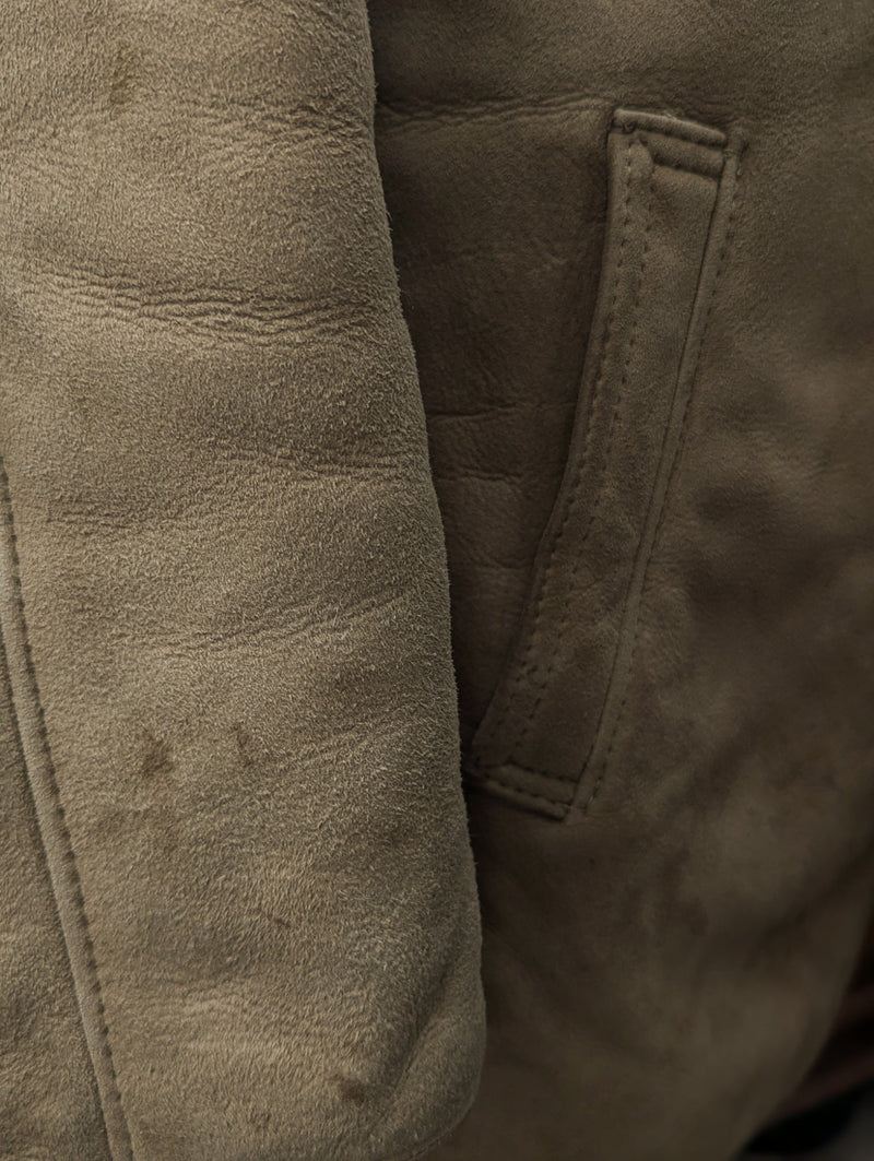 Vintage Morlands Leather Lambsuede Shearling Coat S/M Beige
