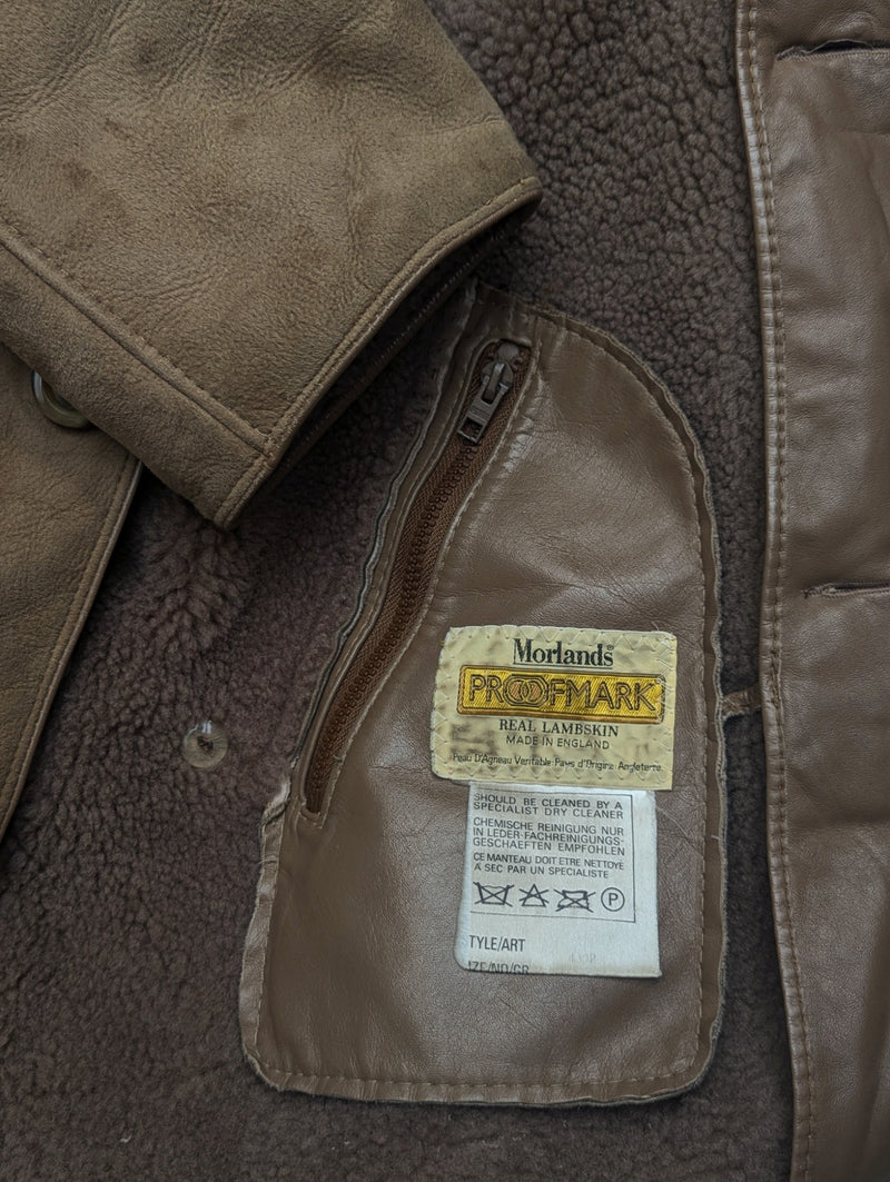 Vintage Morlands Leather Lambsuede Shearling Coat S/M Beige