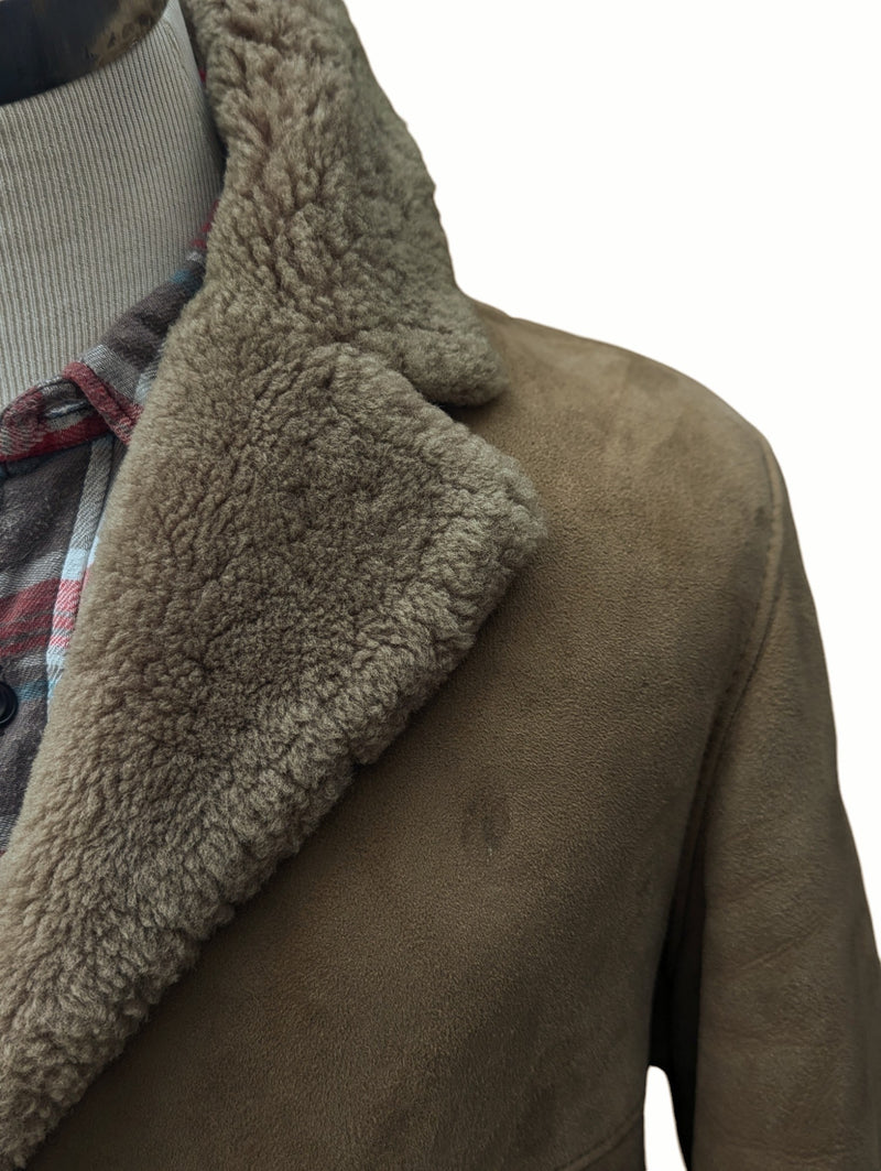 Vintage Morlands Leather Lambsuede Shearling Coat S/M Beige