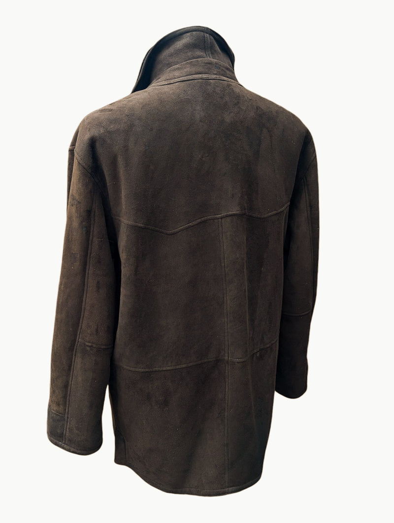 Vintage City Sheepskins Leather Lambsuede Shearling Coat M/L Brown
