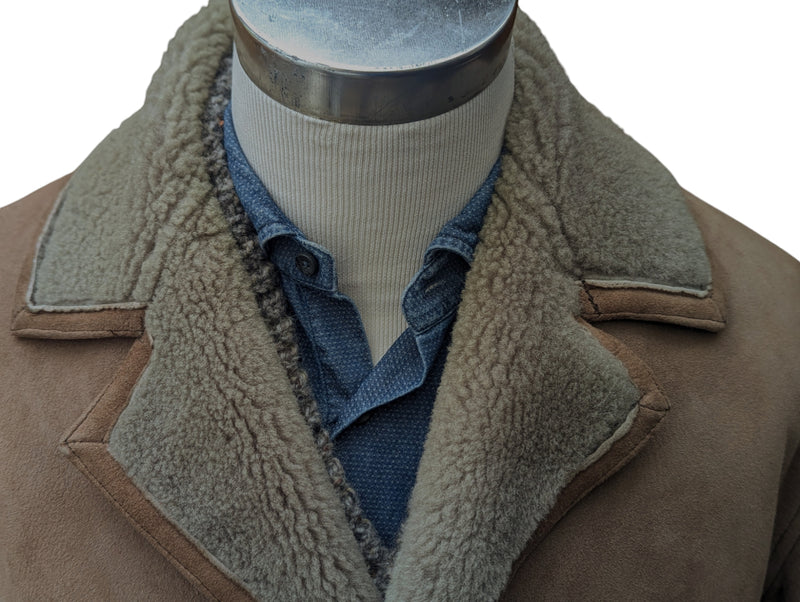 Vintage Richard Draper Leather Lambsuede Shearling Coat L/XL Tan/Sand