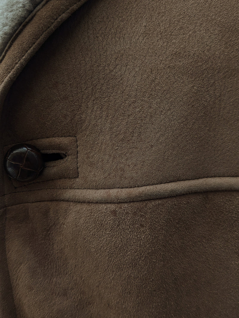 Vintage Richard Draper Leather Lambsuede Shearling Coat L/XL Tan/Sand