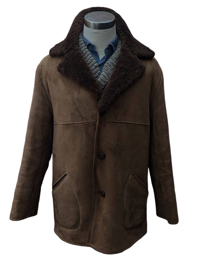Vintage Richard Draper Leather Lambsuede Shearling Coat L/XL Brown