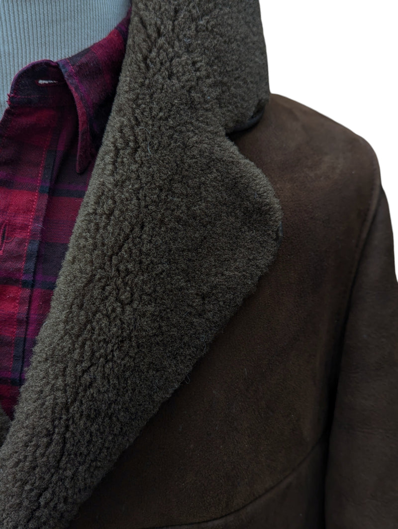 Vintage Morlands Leather Lambsuede Shearling Coat L/42 Brown