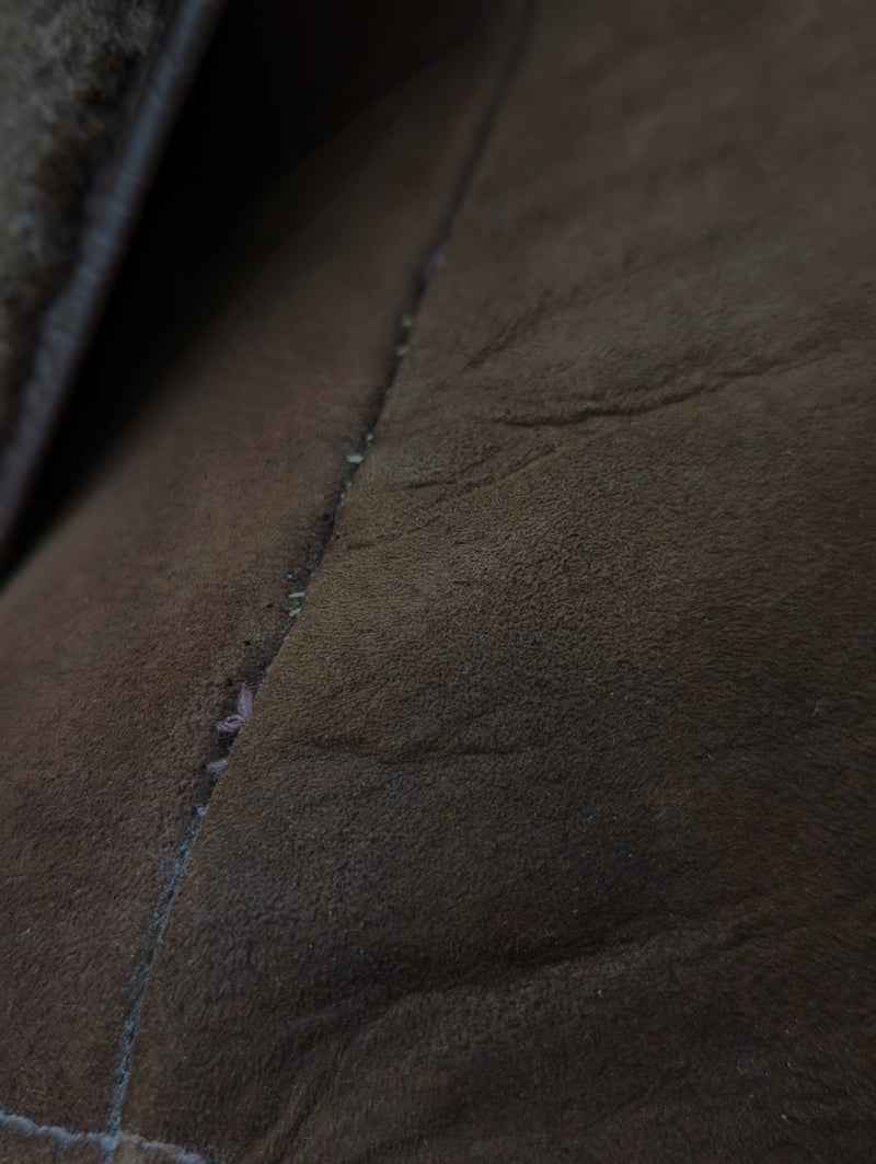 Vintage Morlands Leather Lambsuede Shearling Coat L/42 Brown