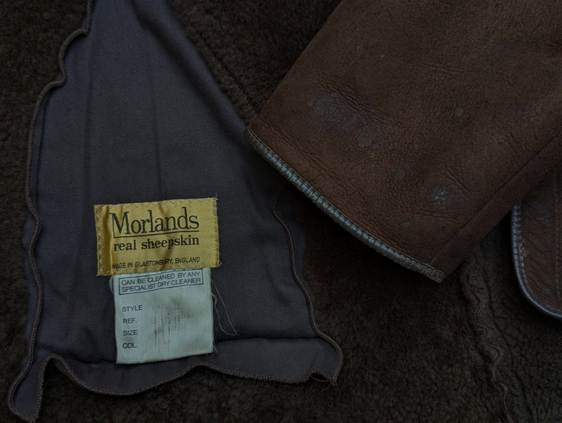 Vintage Morlands Leather Lambsuede Shearling Coat L/42 Brown