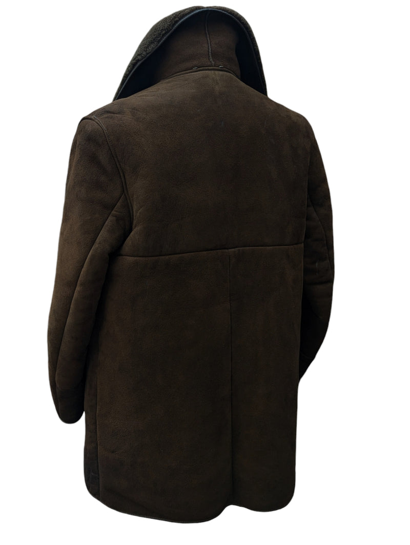 Vintage Morlands Leather Lambsuede Shearling Coat L/42 Brown