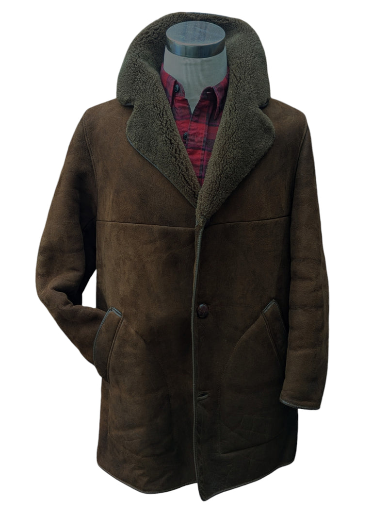 Vintage Morlands Leather Lambsuede Shearling Coat L/42 Brown