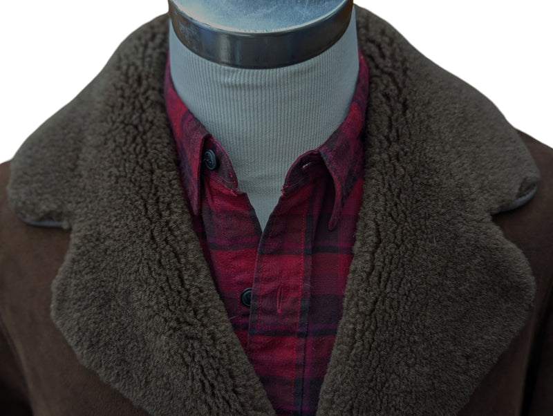 Vintage Morlands Leather Lambsuede Shearling Coat L/42 Brown