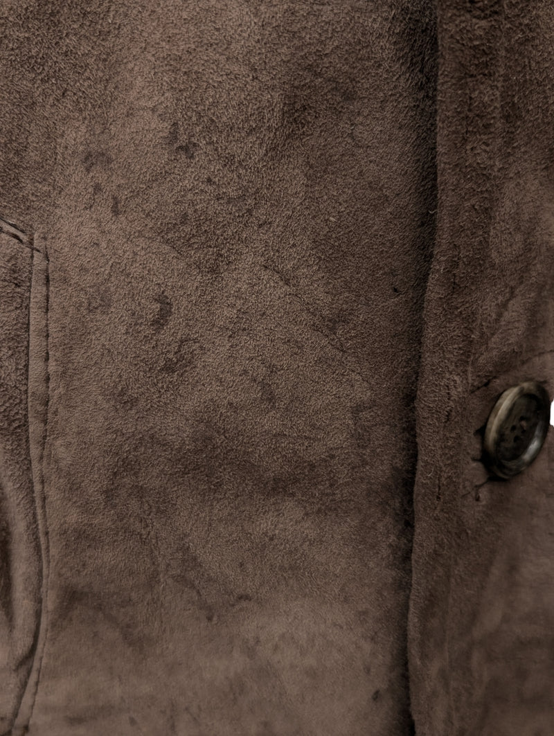 Vintage French Lambsuede Shearling Coat L Brown 3-button