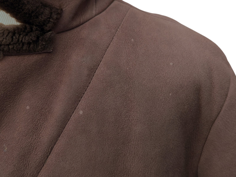 Vintage Selfridges Leather Lambsuede Shearling DB Coat XL/44 Brown