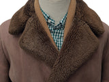 Vintage Selfridges Leather Lambsuede Shearling DB Coat XL/44 Brown
