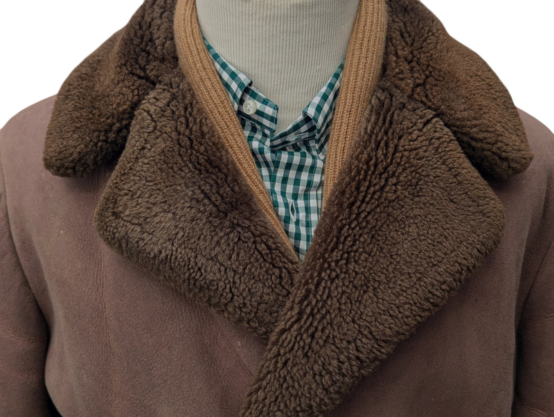Vintage Selfridges Leather Lambsuede Shearling DB Coat XL/44 Brown