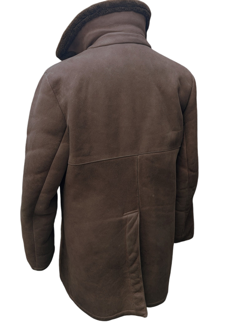 Vintage Selfridges Leather Lambsuede Shearling DB Coat XL/44 Brown