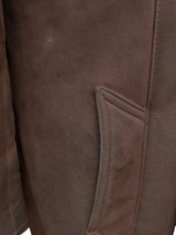 Vintage Selfridges Leather Lambsuede Shearling DB Coat XL/44 Brown