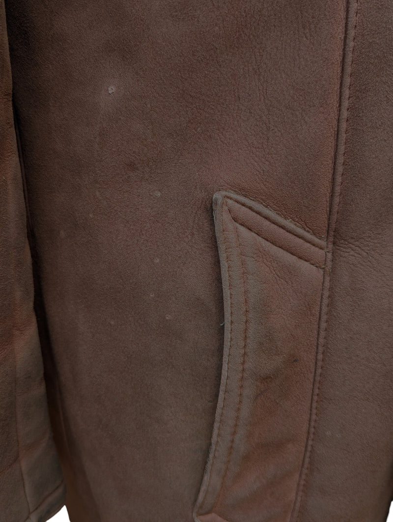 Vintage Selfridges Leather Lambsuede Shearling DB Coat XL/44 Brown