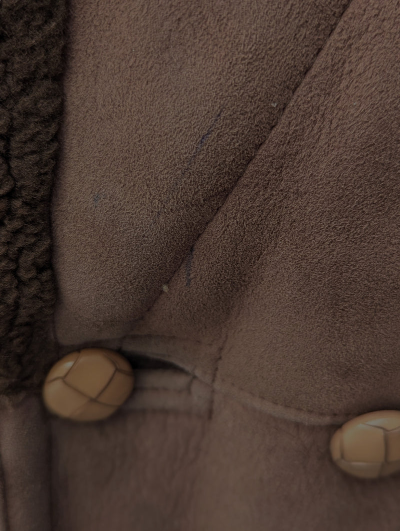 Vintage Selfridges Leather Lambsuede Shearling DB Coat XL/44 Brown