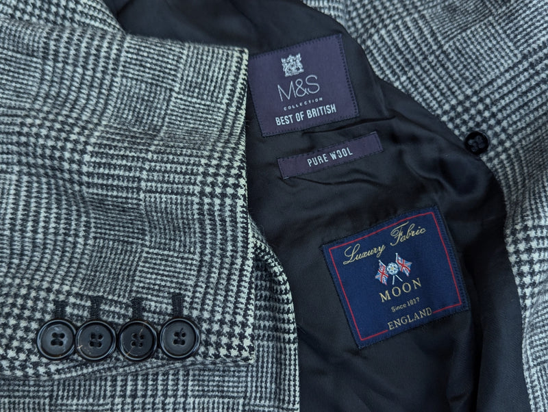 Abraham Moon Coat L/42 Prince of Wales Plaid DB Pure Wool