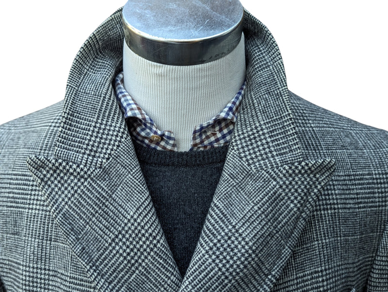 Abraham Moon Coat L/42 Prince of Wales Plaid DB Pure Wool