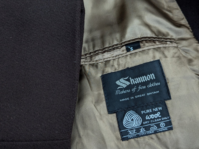 Vintage Shannon British Coat XL/44 Brown 3-button Pure Wool