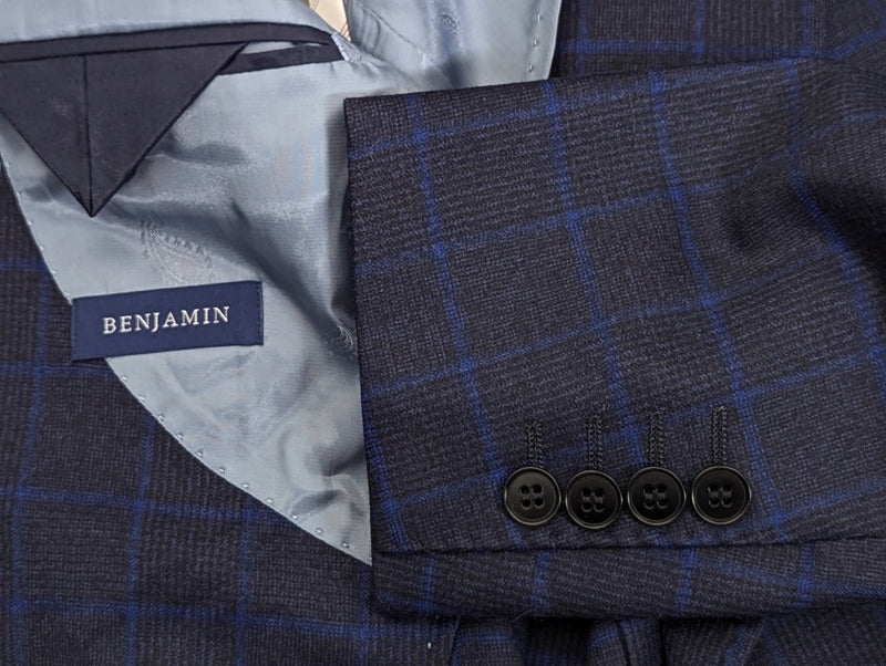 Benjamin 3-in-1 Suit Navy Blue Plaid 2-button Wool Flannel