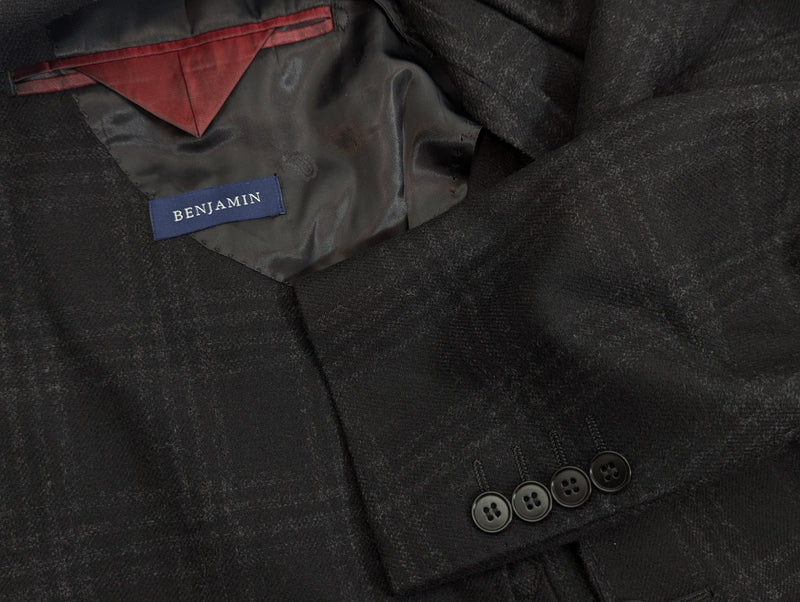 Benjamin di Pray Sport Coat Black Charcoal Plaid Soft Shoulder Wool/Cashmere