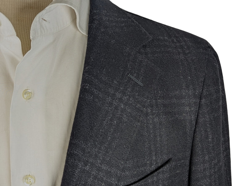 Benjamin di Pray Sport Coat Black Charcoal Plaid Soft Shoulder Wool/Cashmere