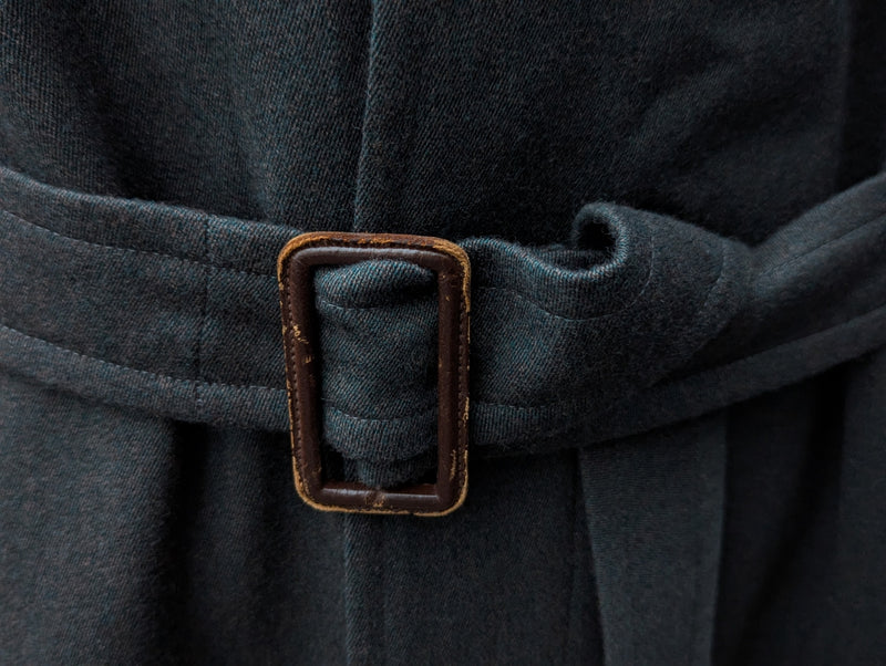 Vintage Austin Reed Belted Balmacaan Raglan Coat L/42 Olive-Grey Twill Pure Wool