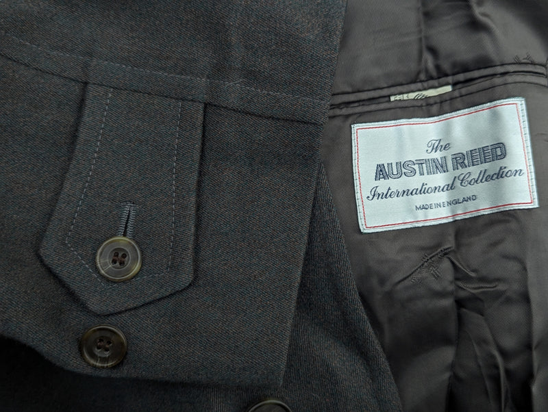 Vintage Austin Reed Belted Balmacaan Raglan Coat L/42 Olive-Grey Twill Pure Wool