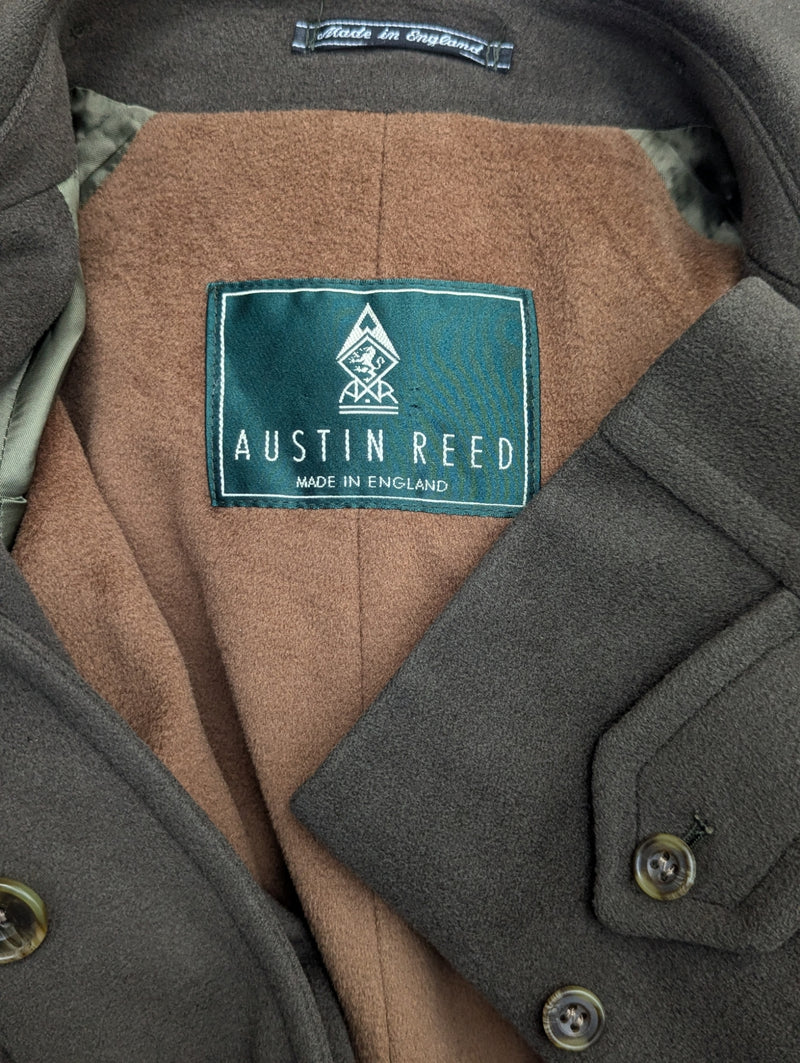 Vintage Austin Reed Olive Green Balmacaan Coat L/42 Olive Wool/Cashmere