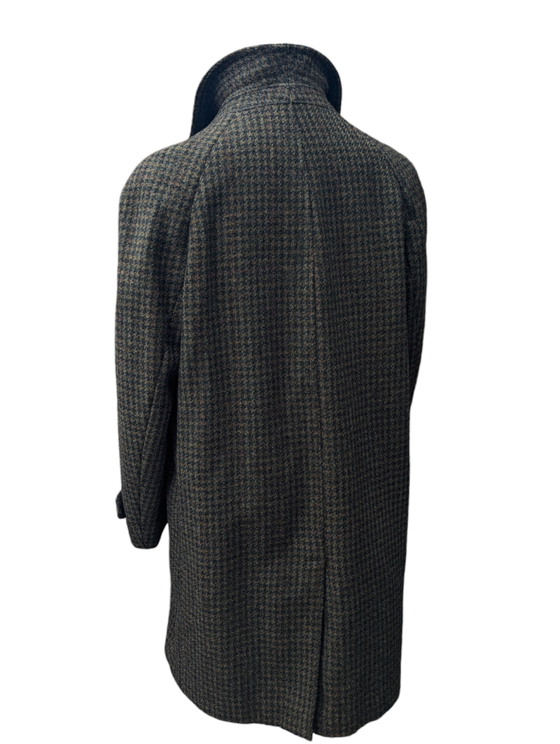 Vintage Austin Reed Balmacaan Raglan Coat 42/44 Olive/Charcoal Check Wool Tweed