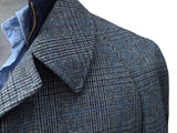 Vintage Dunn & Co. Marling & Evans Balmacaan Coat M/40 Grey with Blue Plaid 3-button pure wool