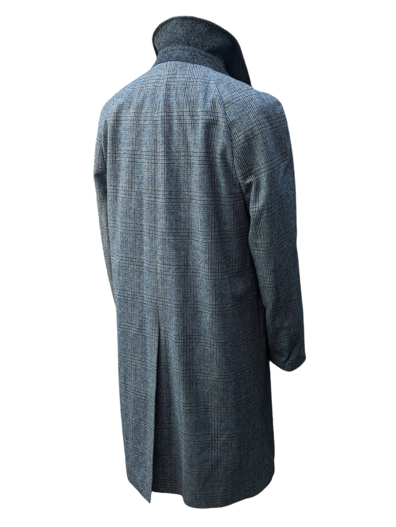 Vintage Dunn & Co. Marling & Evans Balmacaan Coat M/40 Grey with Blue Plaid 3-button pure wool