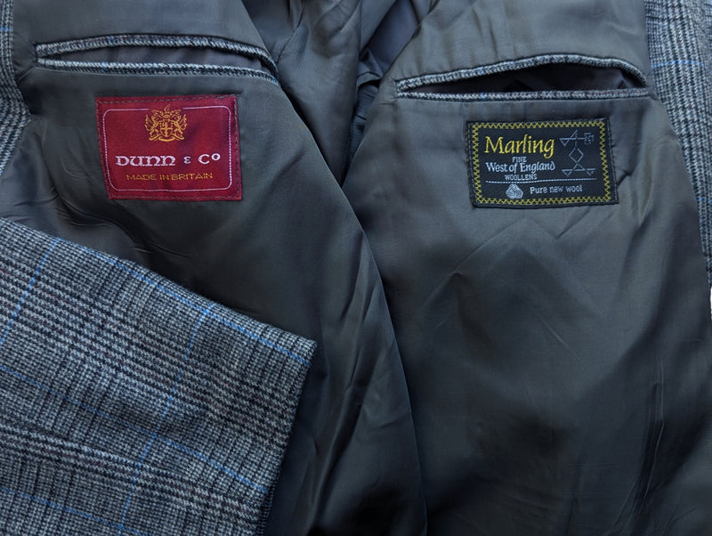Vintage Dunn & Co. Marling & Evans Balmacaan Coat M/40 Grey with Blue Plaid 3-button pure wool