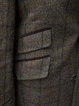 Abraham Moon Coat S/38R Olive Brown Windowpane Wool Tweed