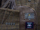 Abraham Moon Coat S/38R Olive Brown Windowpane Wool Tweed