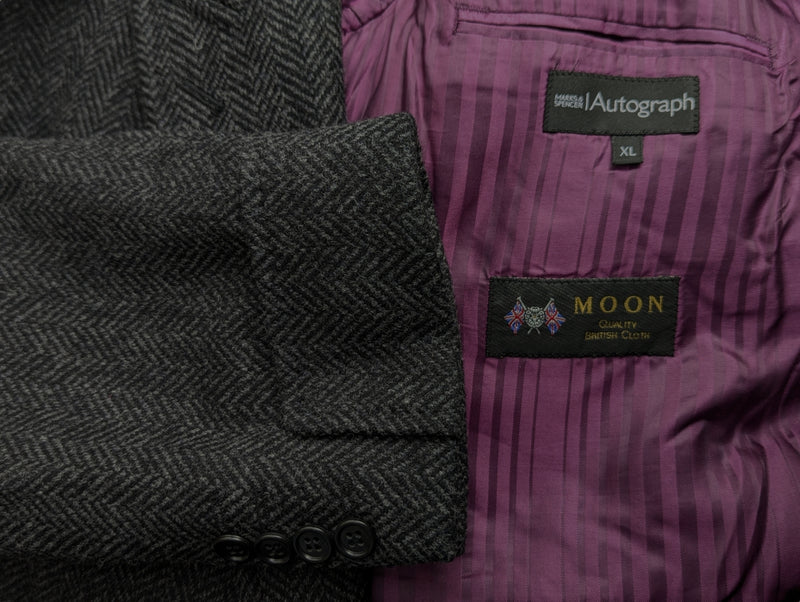 Abraham Moon Coat XL/44 Charcoal Herringbone DB Pure Wool