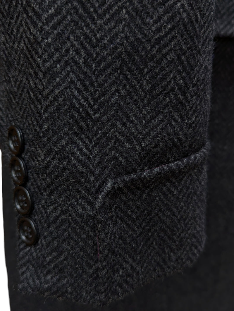 Abraham Moon Coat XL/44 Charcoal Herringbone DB Pure Wool