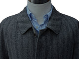 Vintage San Remo Zegna Balmacaan Coat 42 L/XL Grey Herringbone Heavy Wool