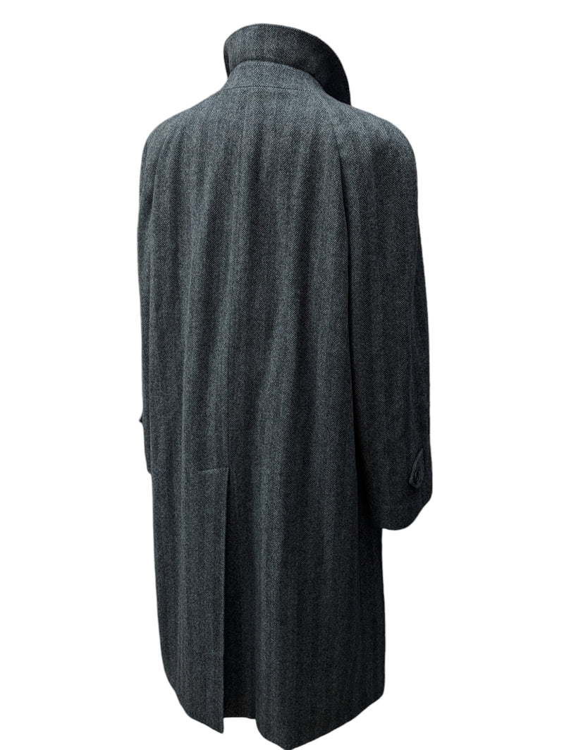 Vintage San Remo Zegna Balmacaan Coat 42 L/XL Grey Herringbone Heavy Wool