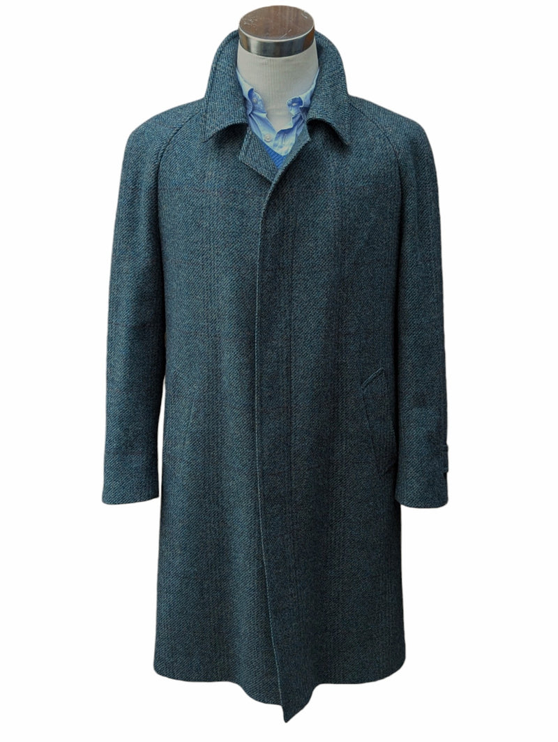 Vintage Dunn & Co. Raglan Balmacaan Coat XL/44 Dark Teal/Grey Plaid Pure Wool
