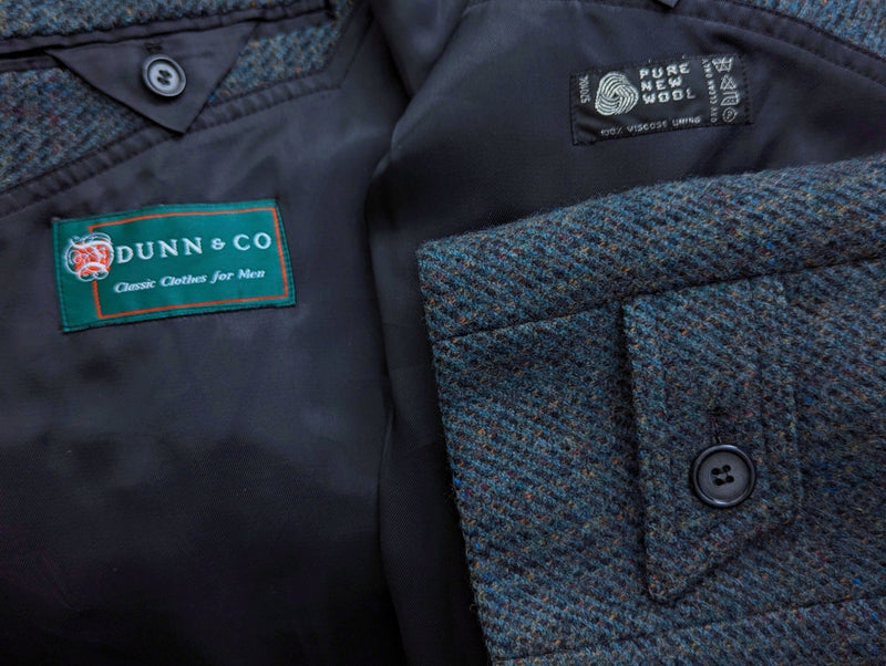 Vintage Dunn & Co. Raglan Balmacaan Coat XL/44 Dark Teal/Grey Plaid Pure Wool