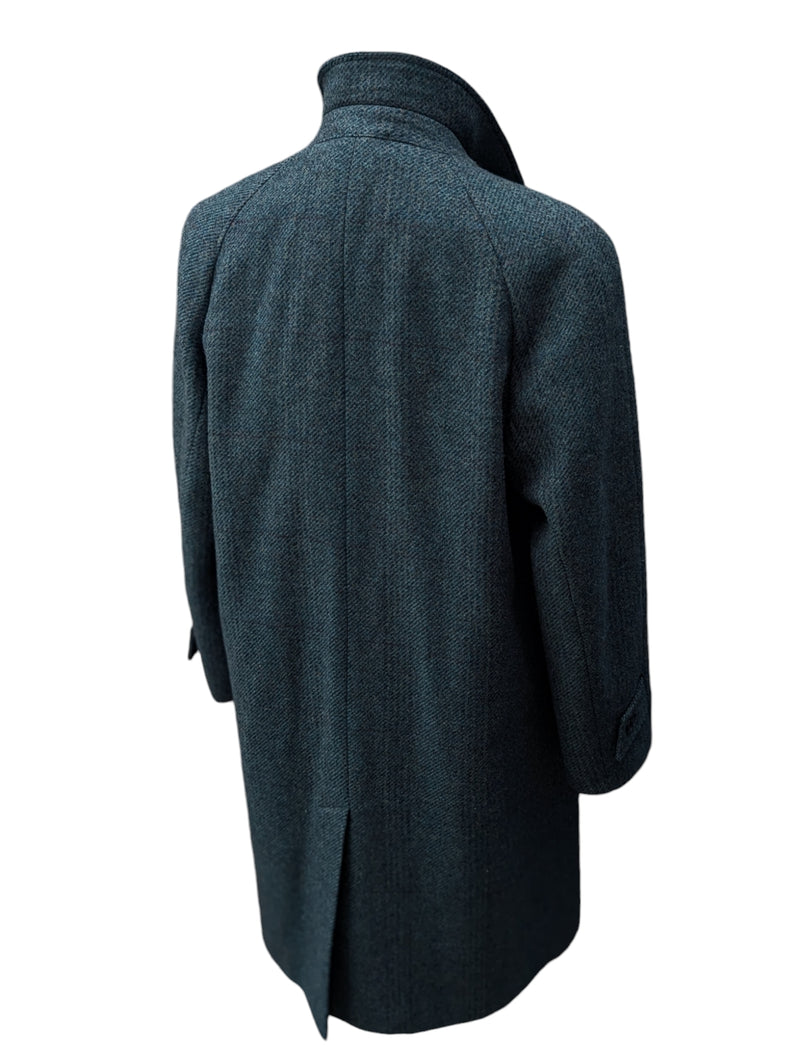 Vintage Dunn & Co. Raglan Balmacaan Coat XL/44 Dark Teal/Grey Plaid Pure Wool